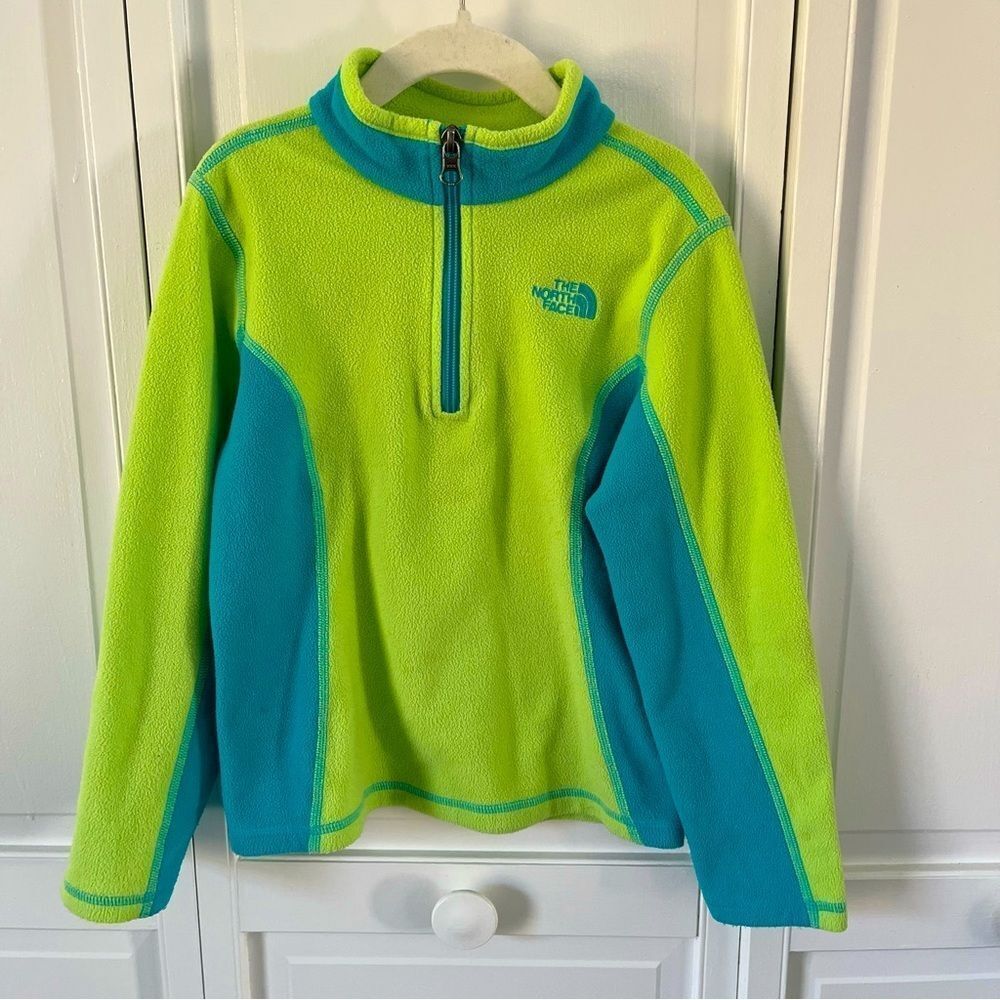 The North Face Girls Size XS 6 Fleece 1/4 Zip Pullover Neon Green Turquoise
